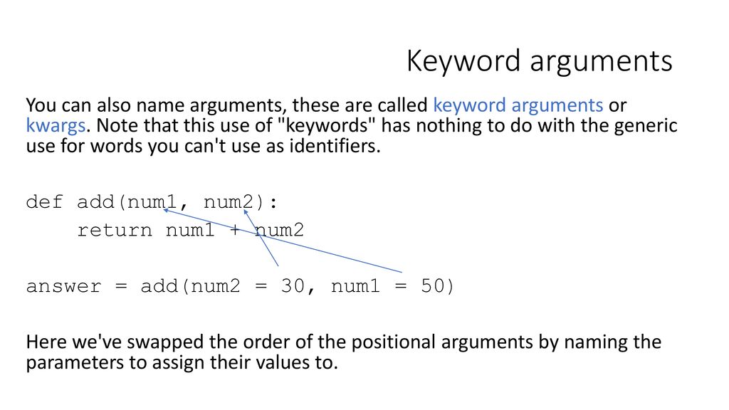 Functions So far we've been using functions from the builtin module ...