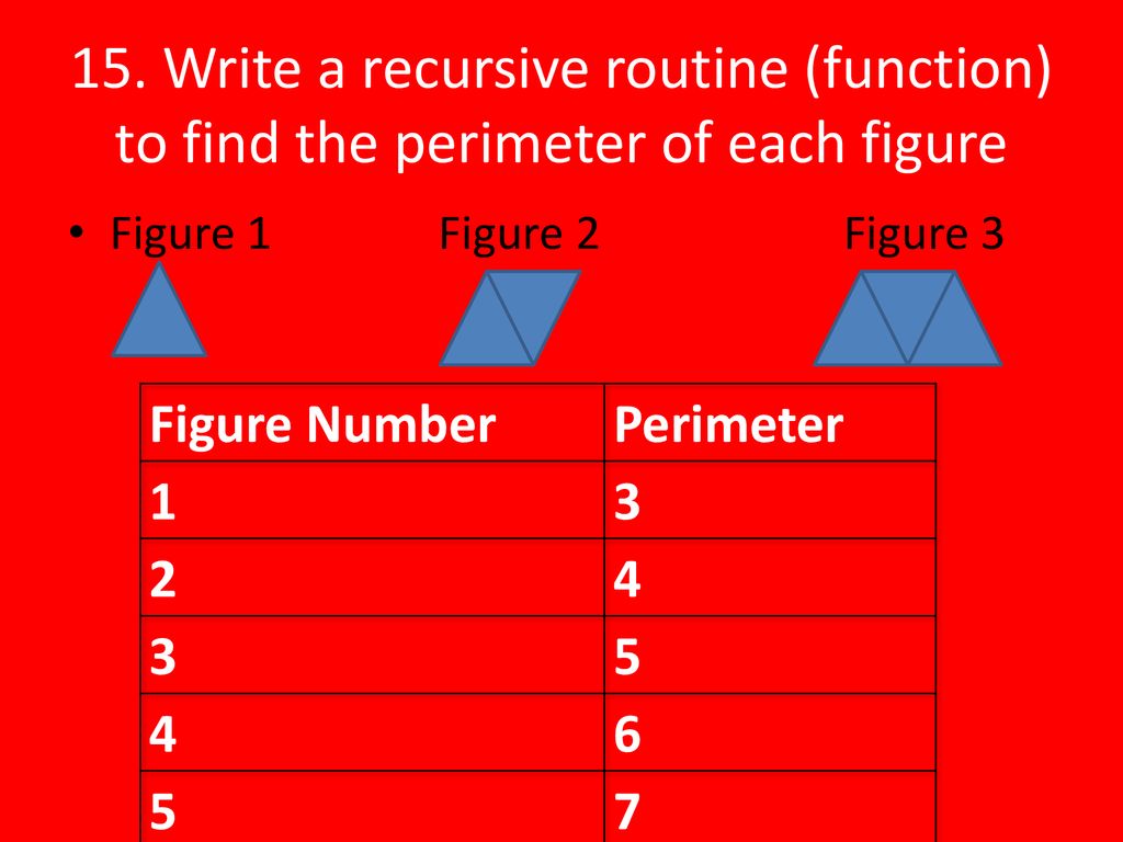 15. Write a recursive routine (function) to find the perimeter of each figure