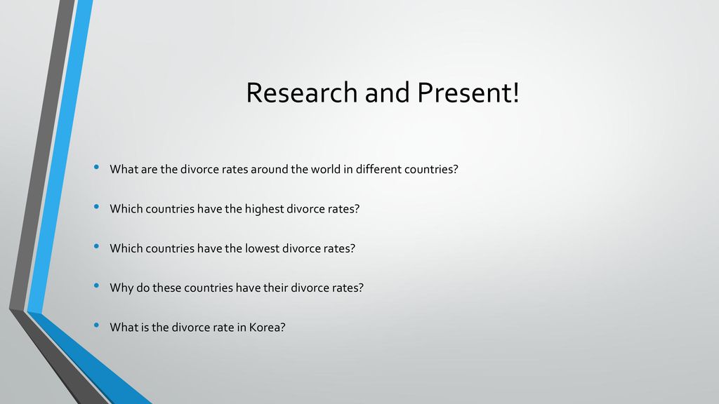 Research and Present! What are the divorce rates around the world in different countries Which countries have the highest divorce rates
