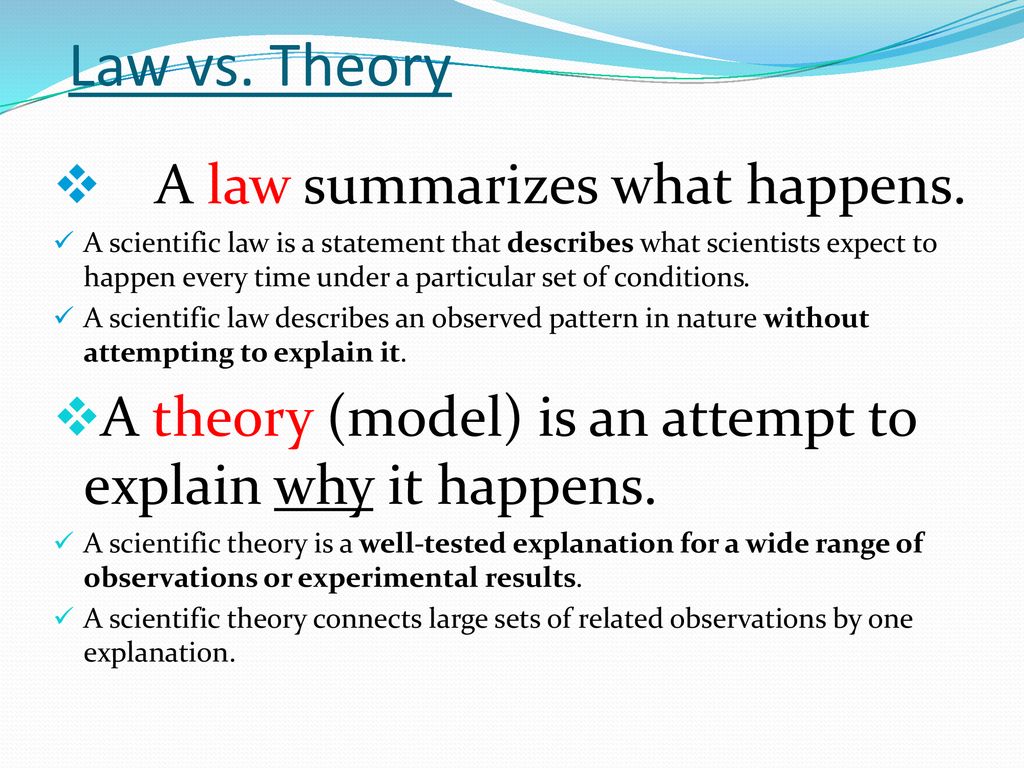 THEORIES vs. LAWS SC.6.N.2.2: Explain that scientific knowledge is ...