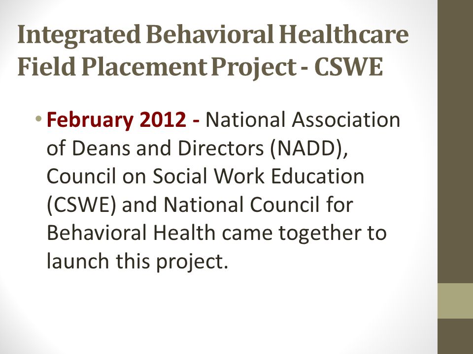 Integrated Behavioral Healthcare Field Placement Project - CSWE