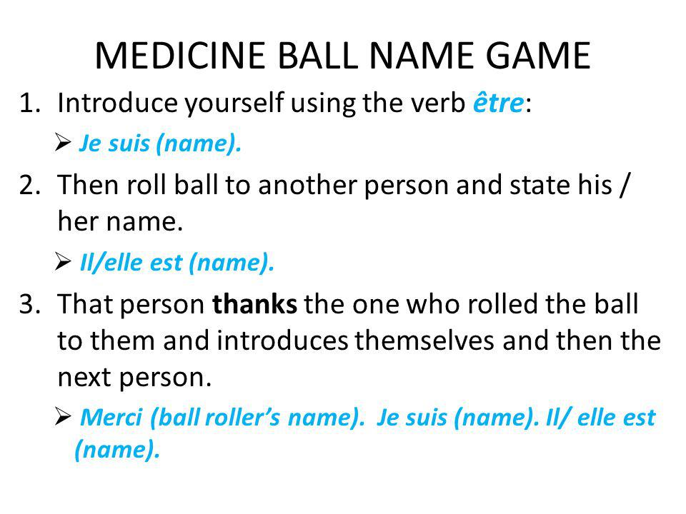 MEDICINE BALL NAME GAME