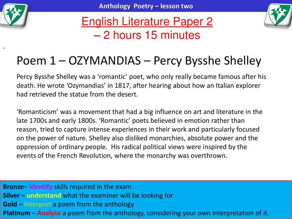 English Literature Paper 2 – 2 hours 15 minutes