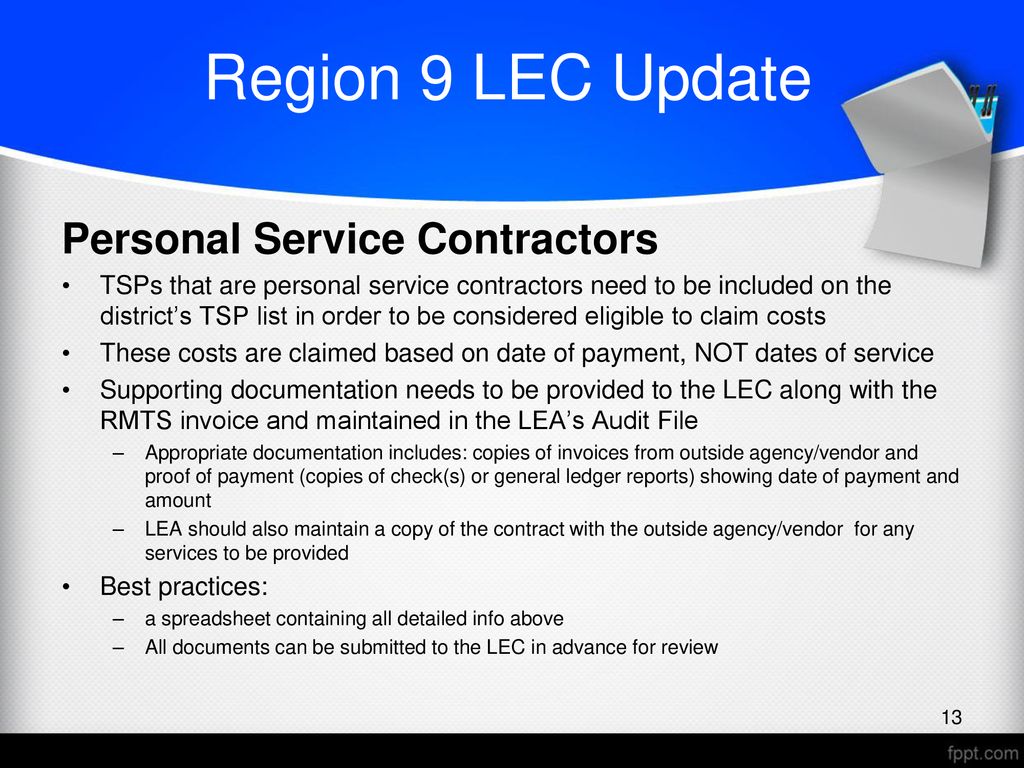 Region 9 LEC Update Personal Service Contractors