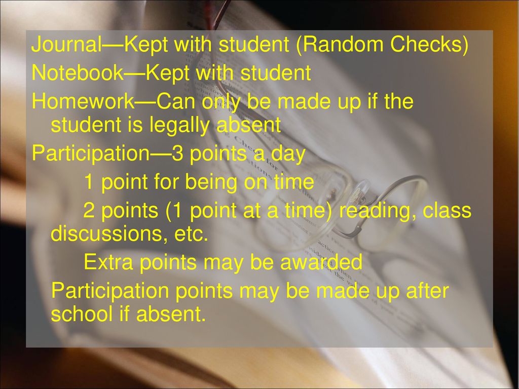 Journal—Kept with student (Random Checks)