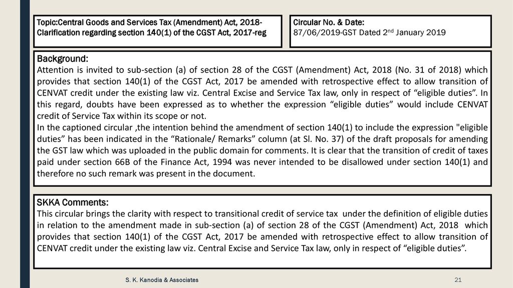 Booklet On Amendments In Gst Laws Till Finance Bill No 2 2019