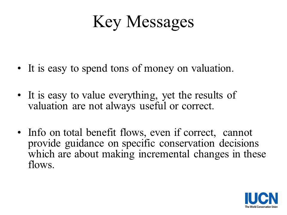 Key Messages It is easy to spend tons of money on valuation.