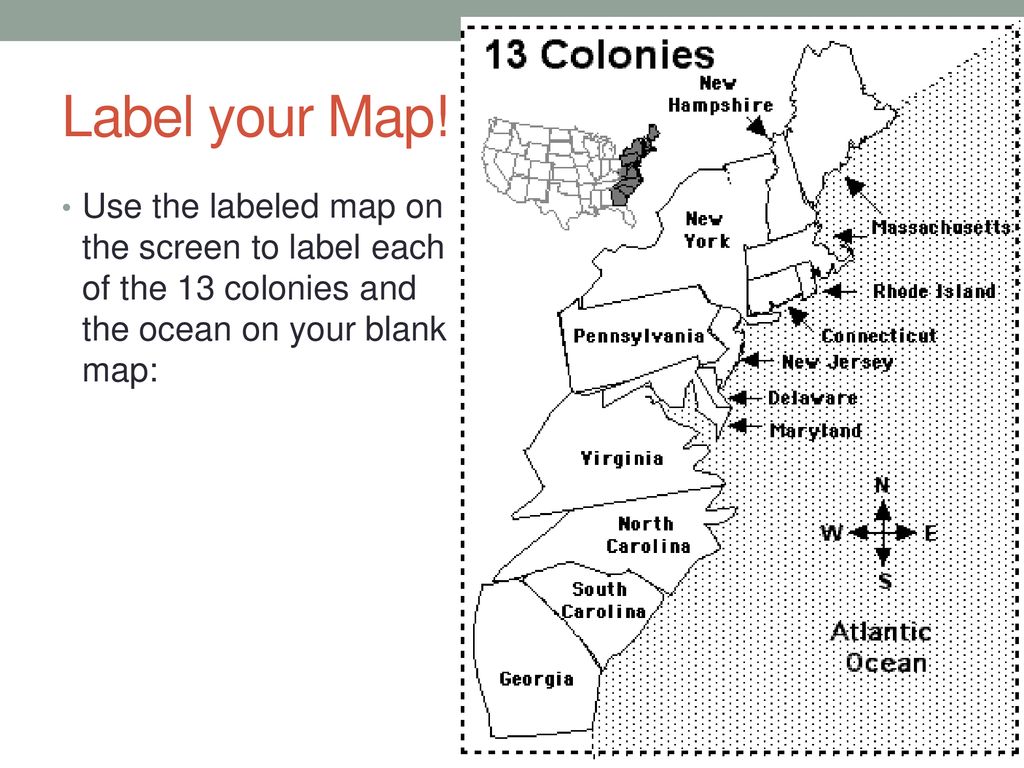 13 colonies map labeled