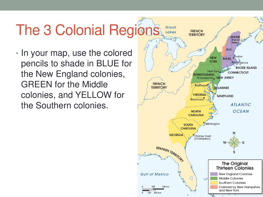 13 colonies map labeled