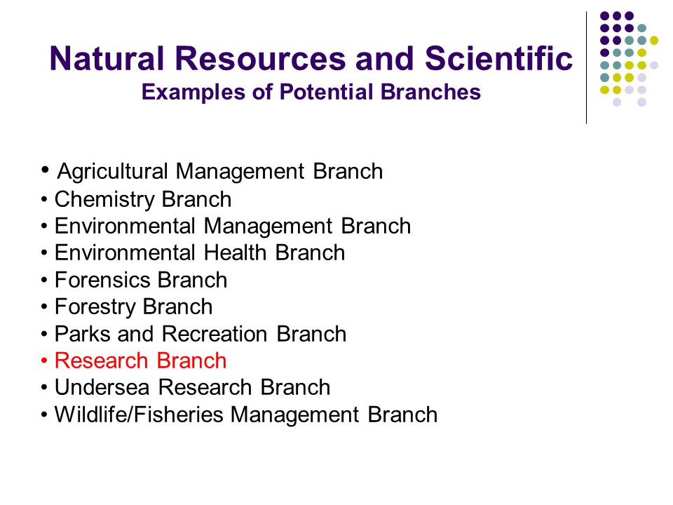 Natural Resources and Scientific Examples of Potential Branches