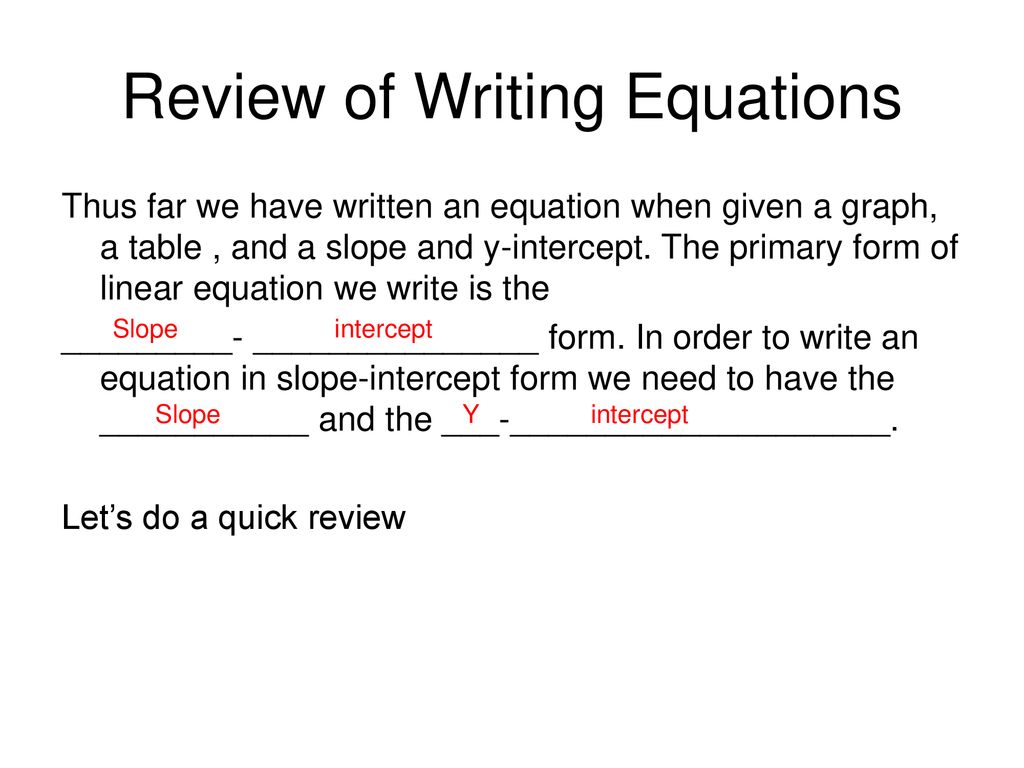 Review of Writing Equations