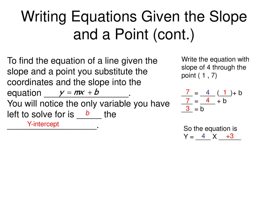Writing Equations Given the Slope and a Point (cont.)