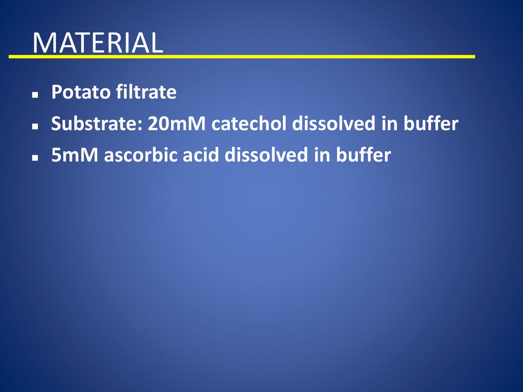 MATERIAL Potato filtrate Substrate: 20mM catechol dissolved in buffer