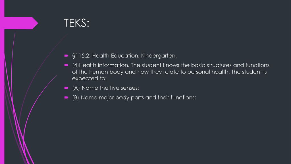 TEKS: §115.2: Health Education. Kindergarten.