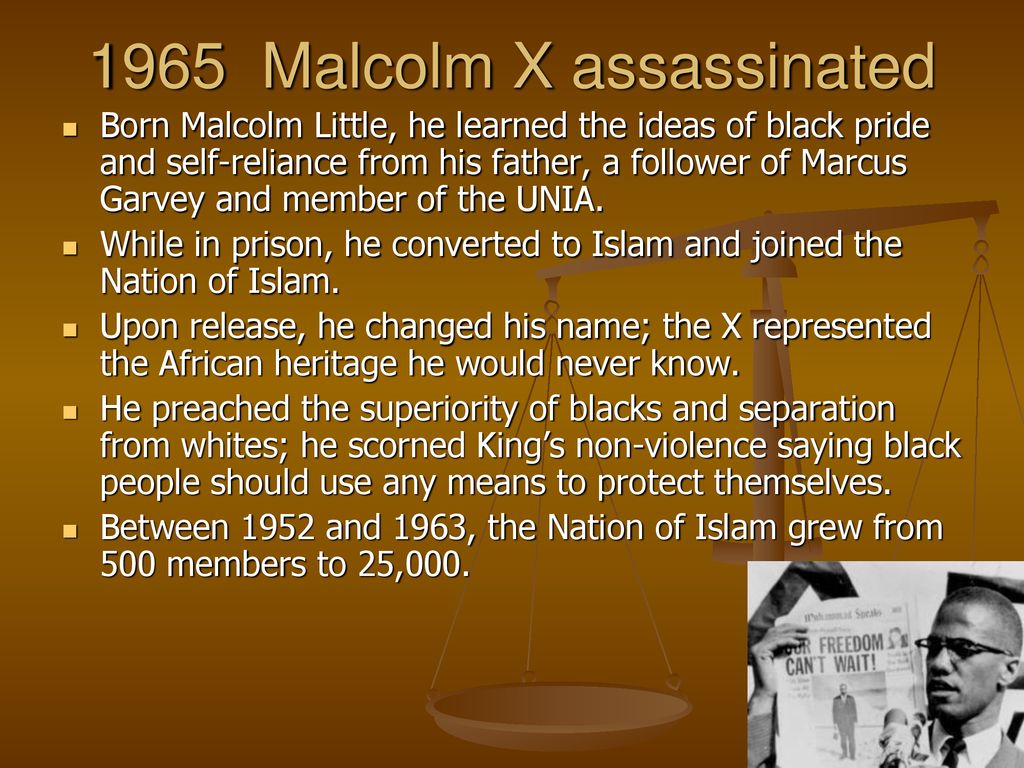 1965 Malcolm X assassinated