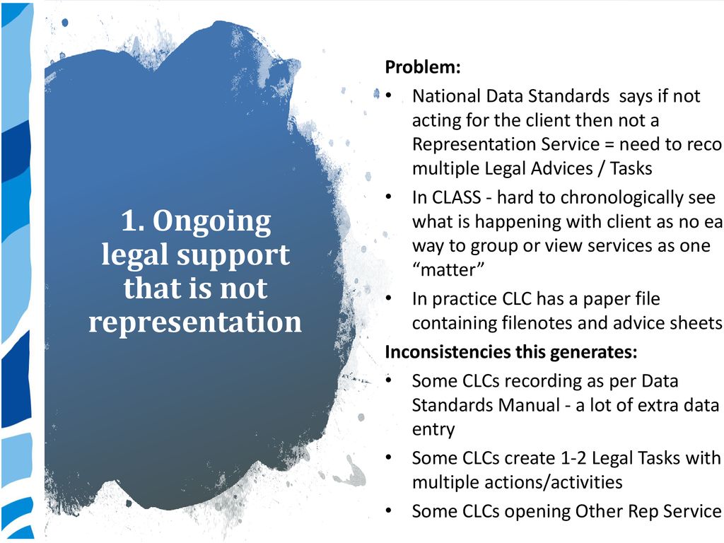1. Ongoing legal support that is not representation