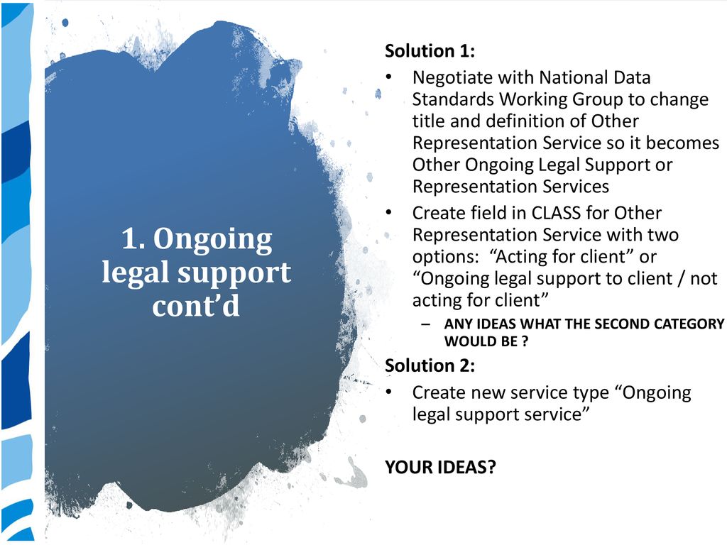 1. Ongoing legal support cont’d