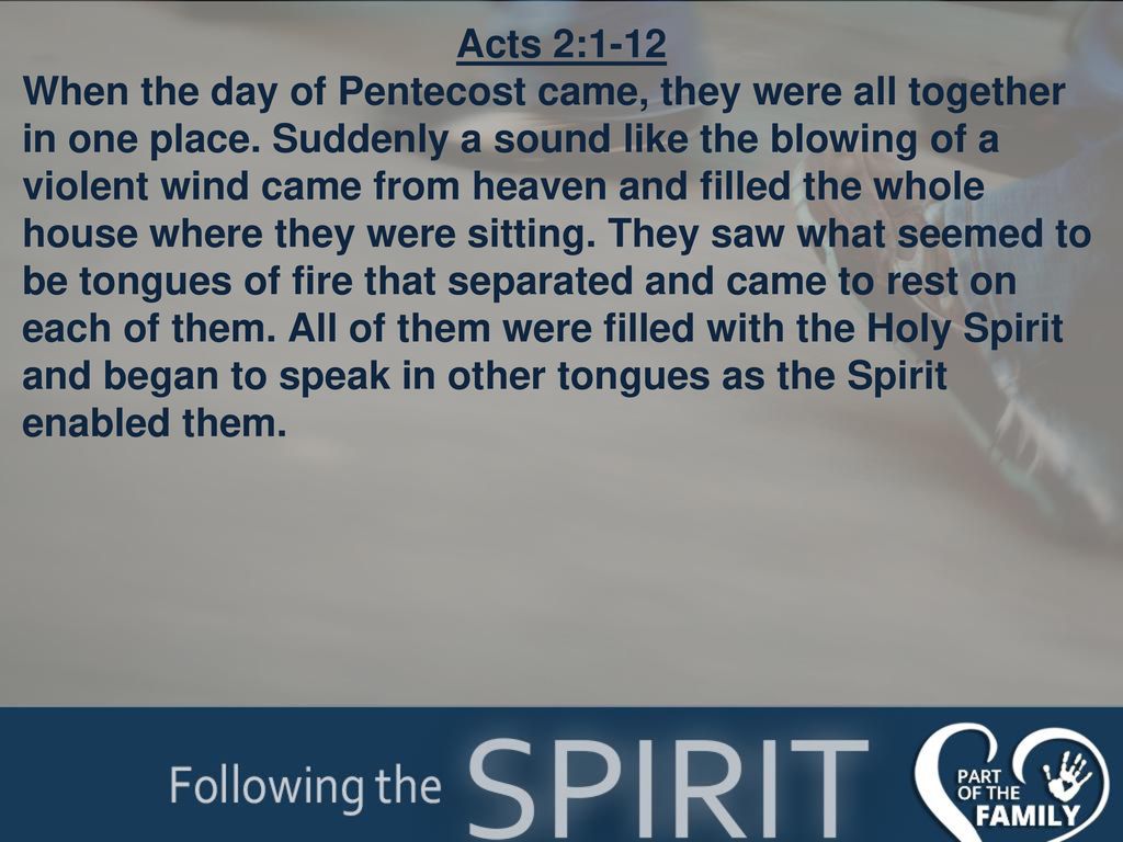 Acts 2:1-12 When the day of Pentecost came, they were all together in ...