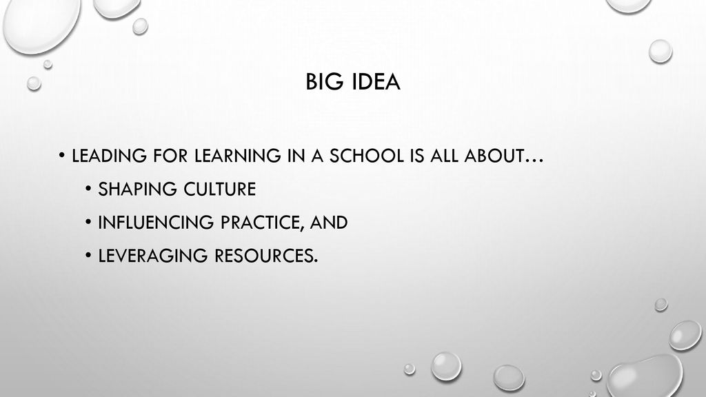 Big idea Leading for learning in a school is all about…