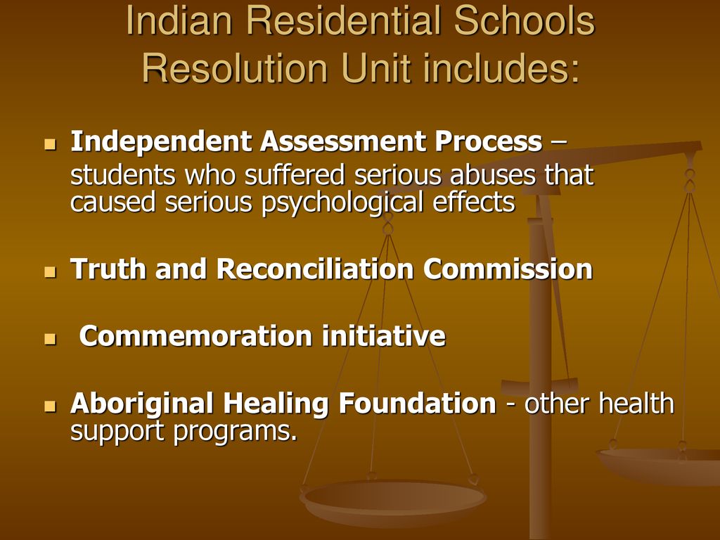 Indian Residential Schools Resolution Unit includes: