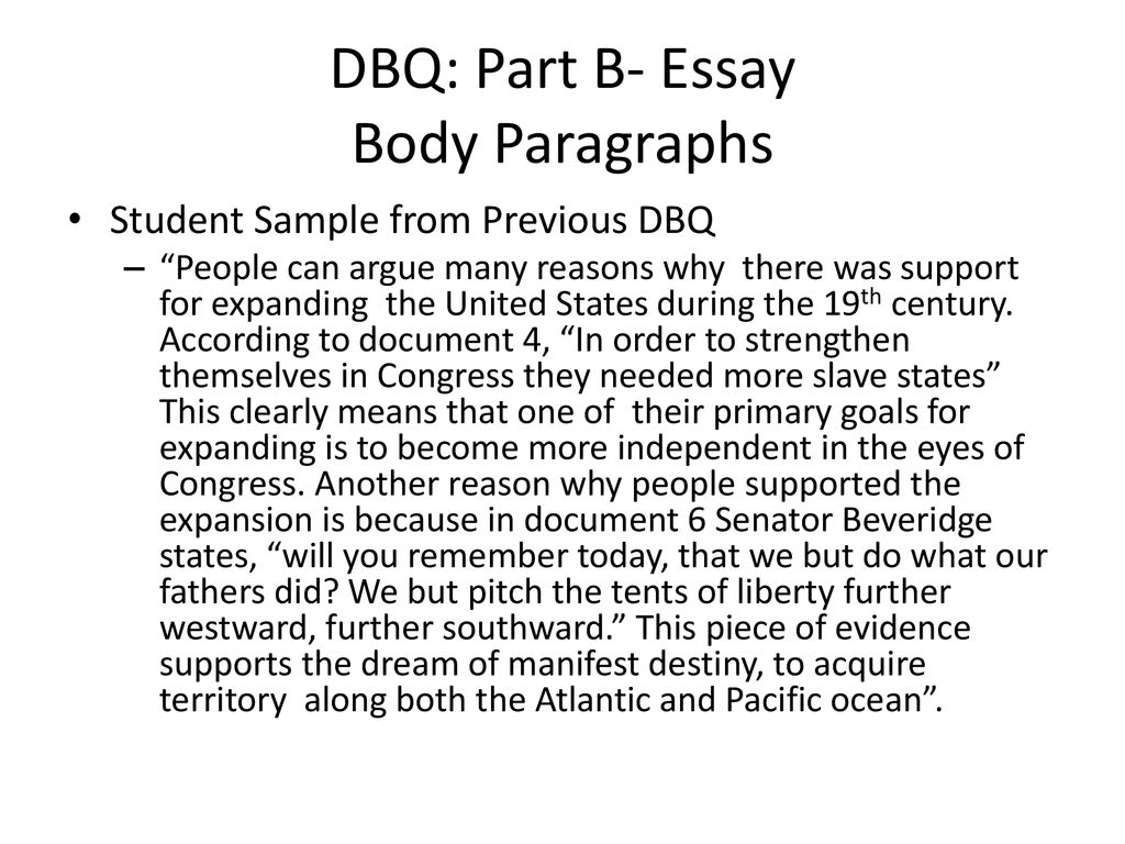 DBQ: Part B- Essay Body Paragraphs