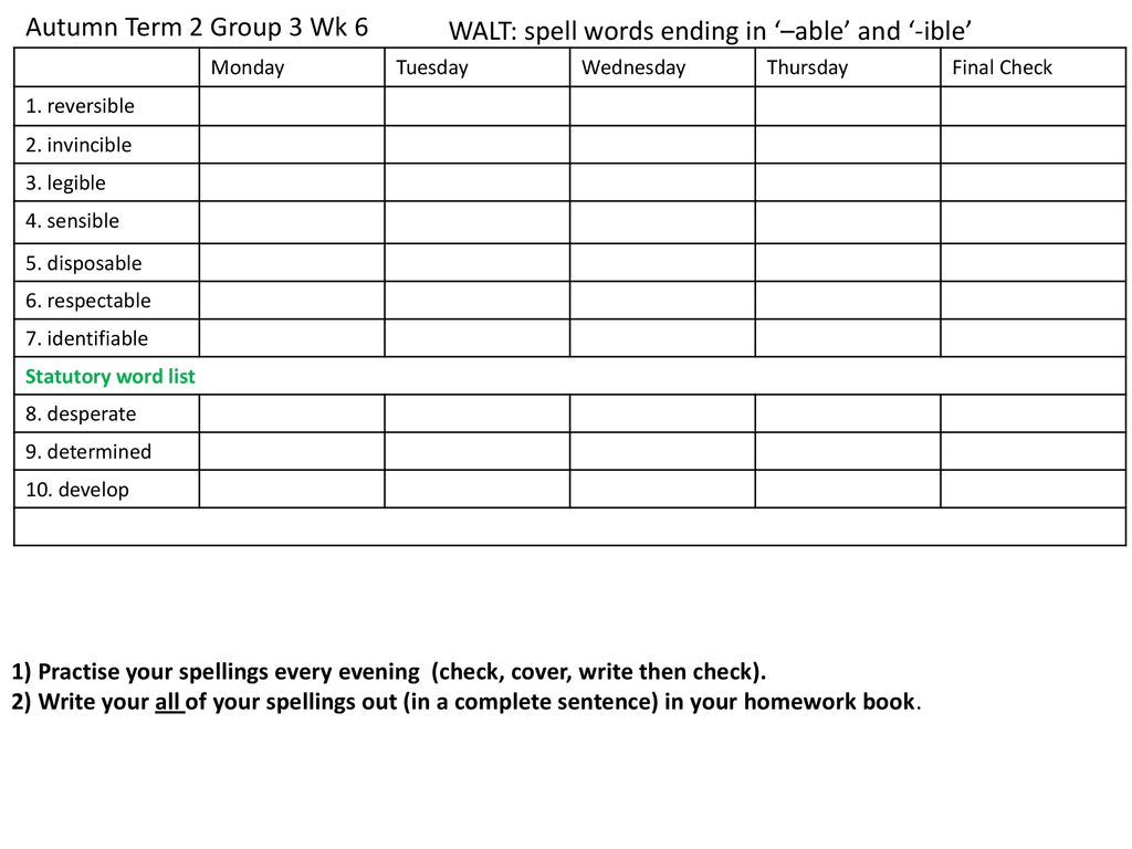 WALT: spell words ending in '–able' and '-ible' - ppt download