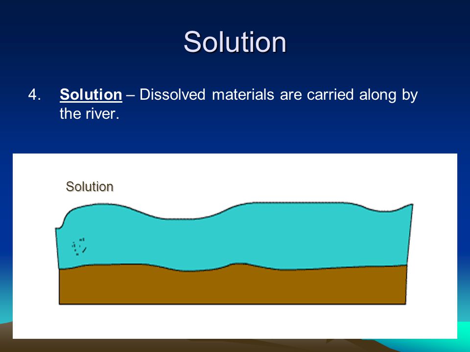 Solution 4. Solution – Dissolved materials are carried along by the river. Solution