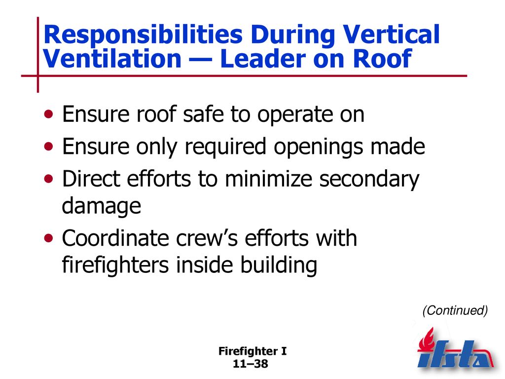 Responsibilities During Vertical Ventilation — Leader on Roof