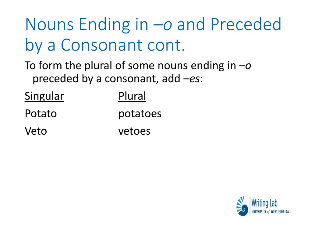 Nouns Ending in –o and Preceded by a Consonant cont.