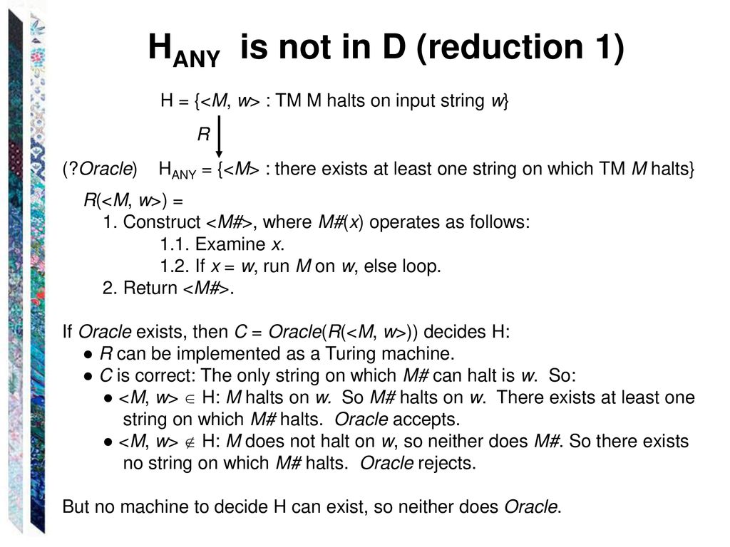 HANY is not in D (reduction 1)