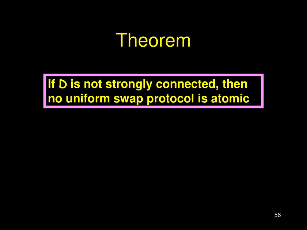 Theorem If D is not strongly connected, then no uniform swap protocol is atomic