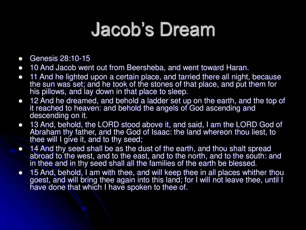 Jacob’s Dream And he dreamed, and behold a ladder set up on the earth ...