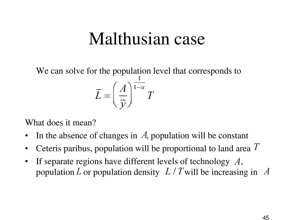 Malthusian case We can solve for the population level that corresponds to. What does it mean