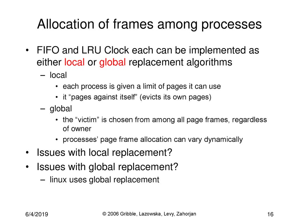 Allocation of frames among processes