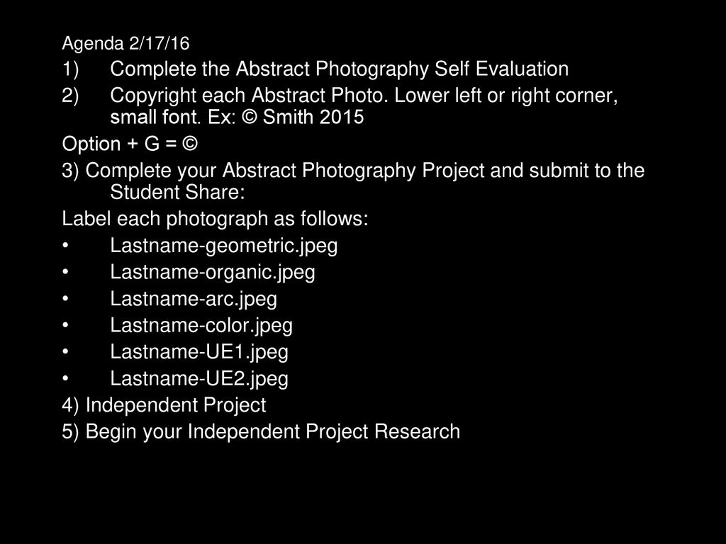 Complete the Abstract Photography Self Evaluation