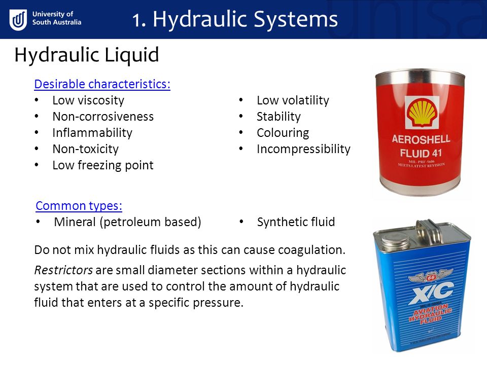 1. Hydraulic Systems Hydraulic Liquid Desirable characteristics: