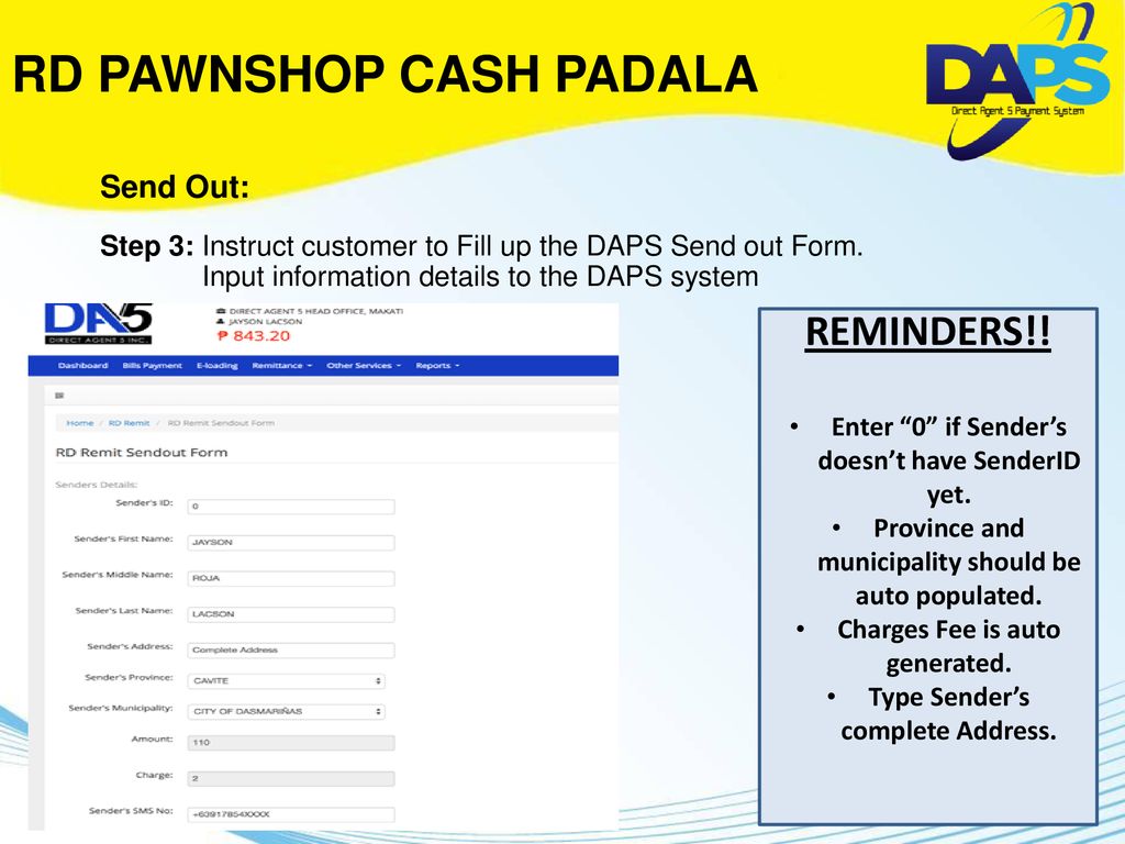 RD Pawnshop  Money Transfer, Domestic Remittance