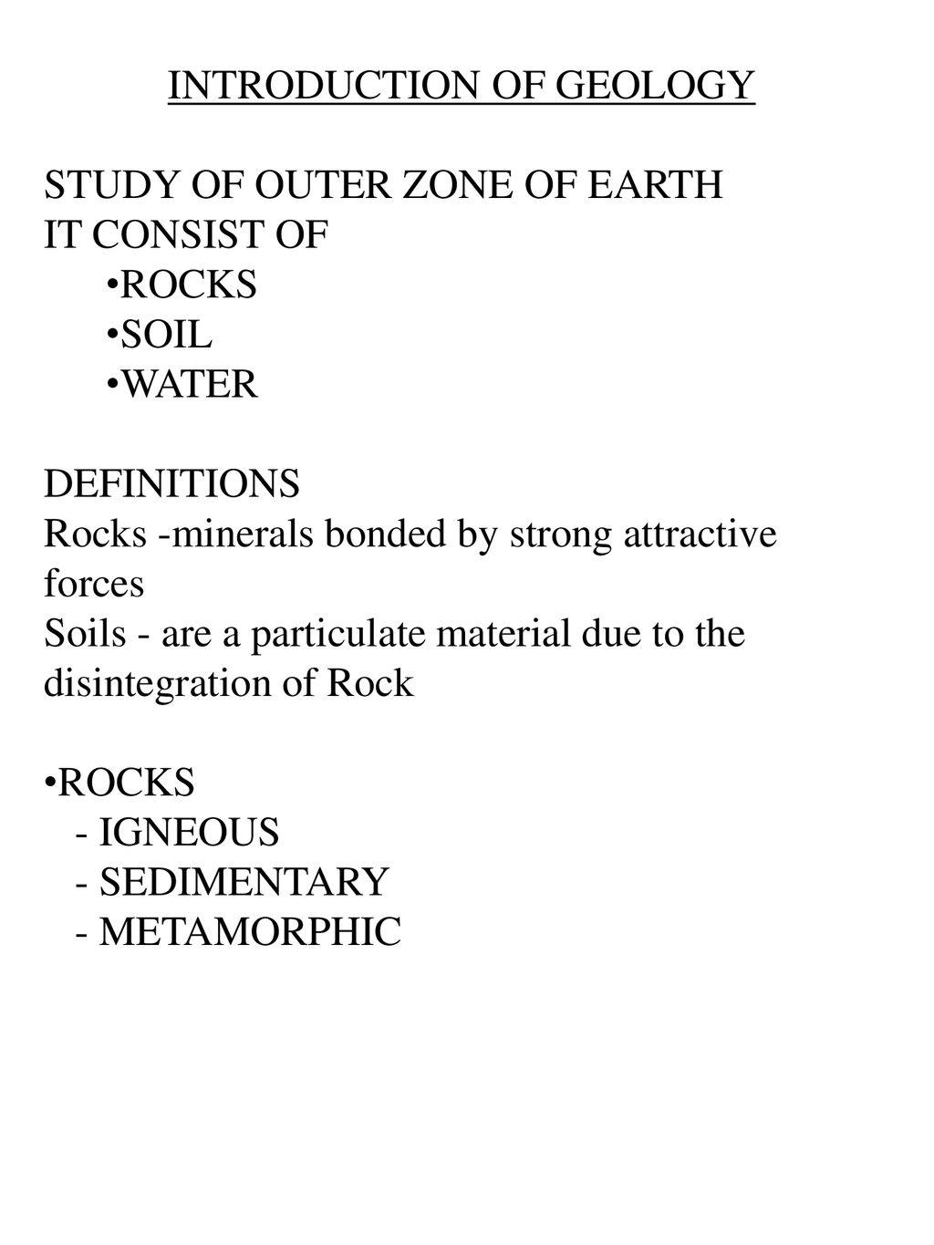 COURSE OVERVIEW SOILS (1ST HALF OF COURSE) GEOLOGY‑ORIGIN OF SOILS ...