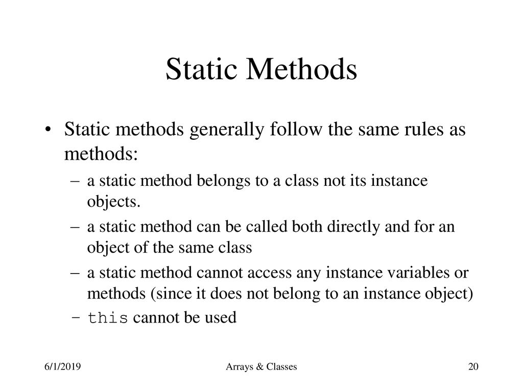 Arrays Arrays are represented by objects but there is no class that ...
