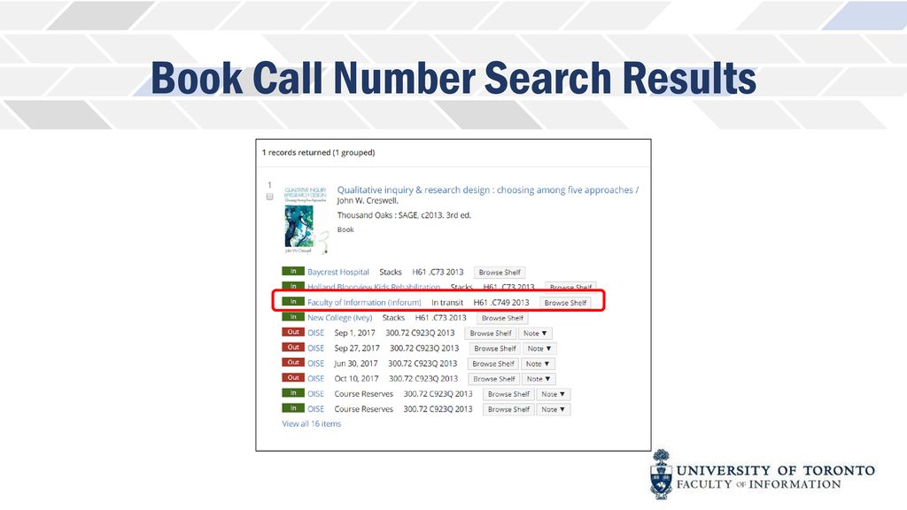 Book Call Number Search Results