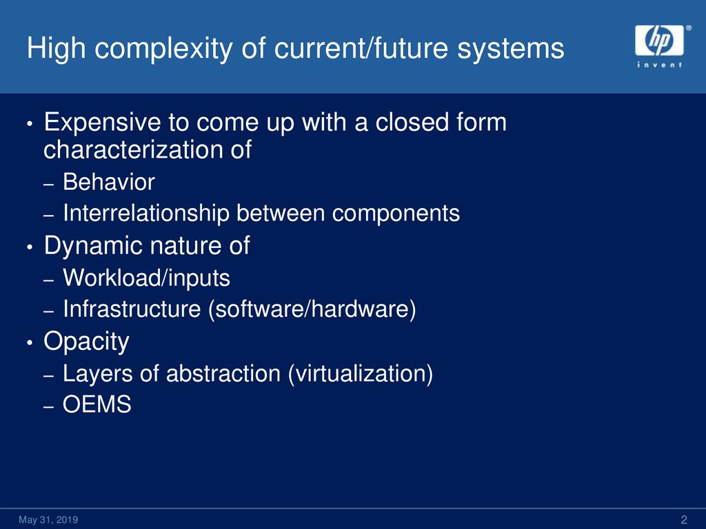 High complexity of current/future systems