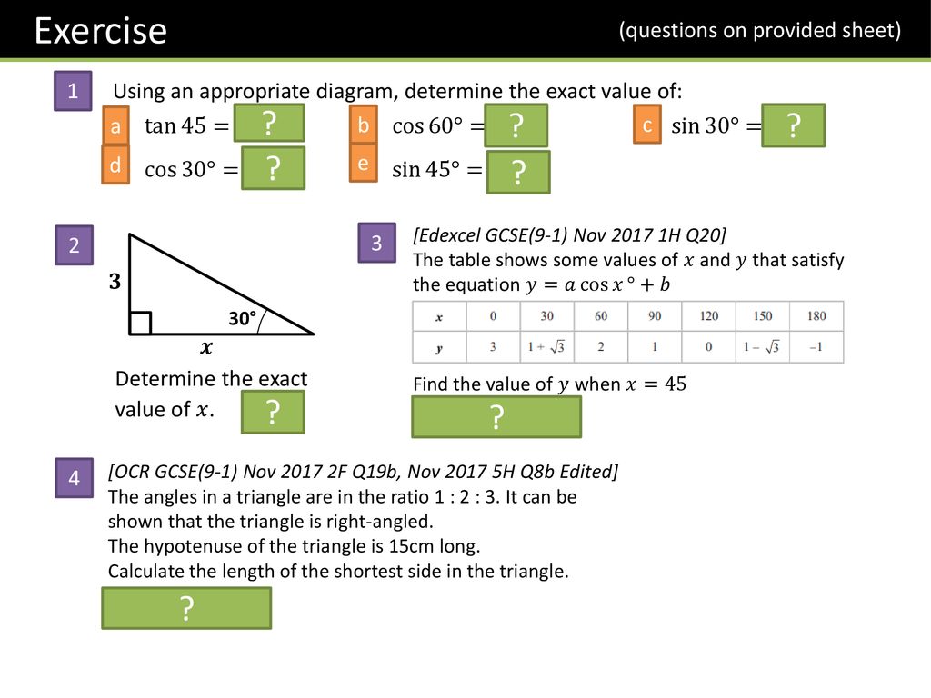 Gcse Exact Trigonometric Ratios Ppt Download Gcse Exact Trigonometric Ratios Ppt Download