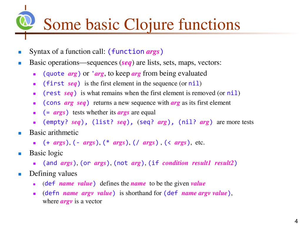 Some basic Clojure functions