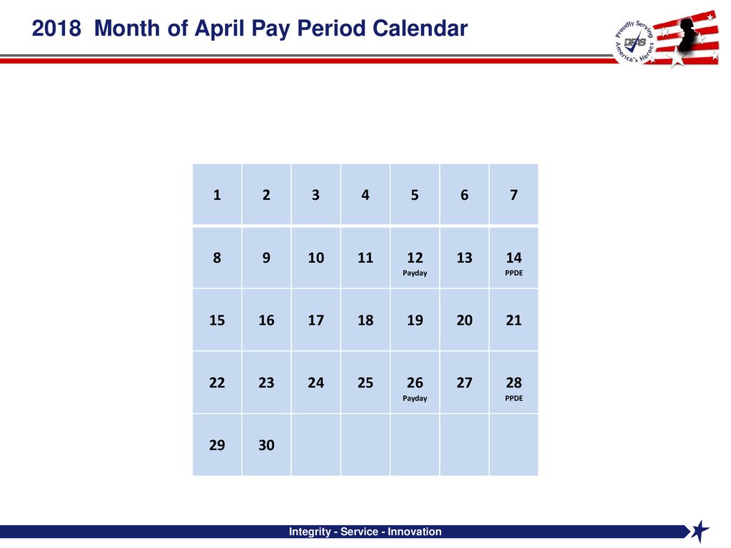 2018 Pay Period Chart