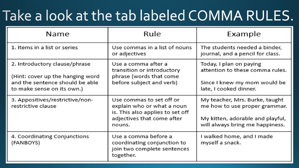 Comma rule #1: Commas in a Series or List - ppt download