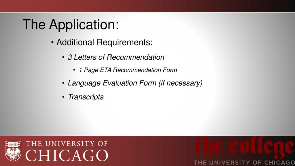The Application: Additional Requirements: 3 Letters of Recommendation