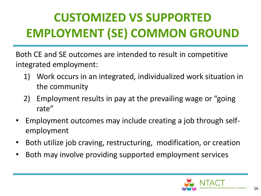 CUSTOMIZED VS SUPPORTED EMPLOYMENT (SE) COMMON GROUND