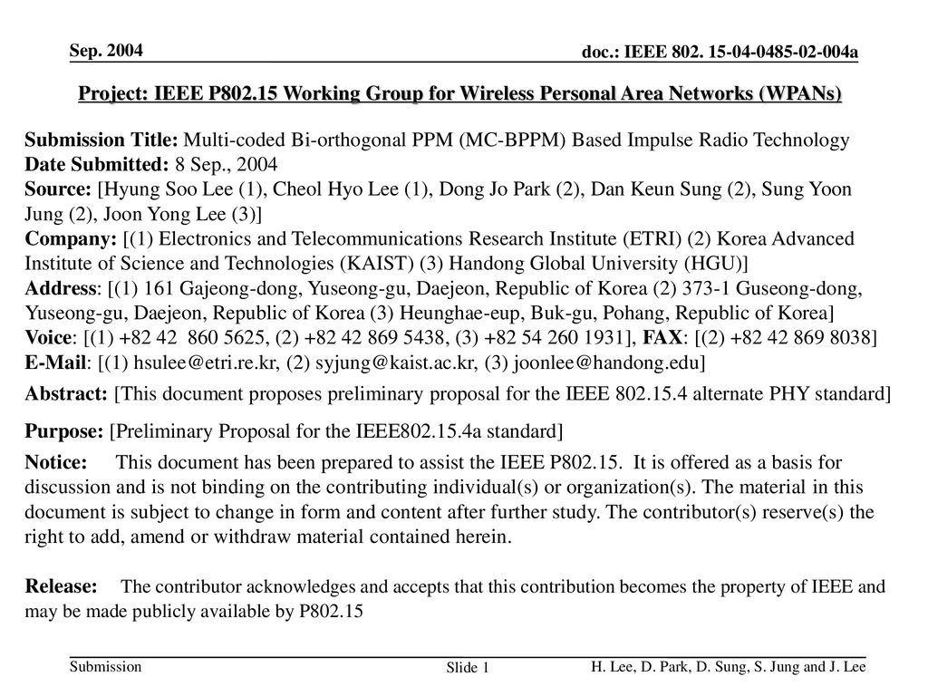 Project: IEEE P Working Group for Wireless Personal Area Networks (WPANs)