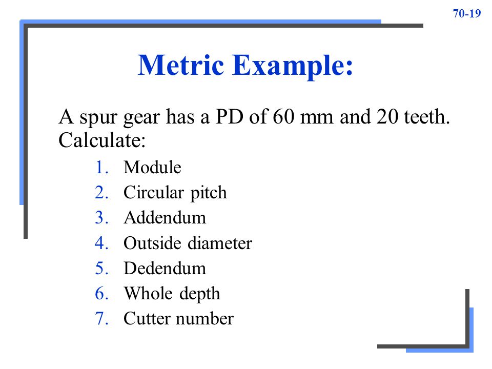 Spur Gear Cutter Selection Chart