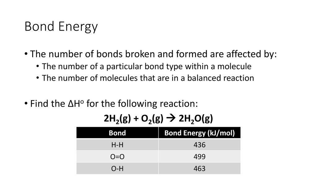 Bond Energy The number of bonds broken and formed are affected by: